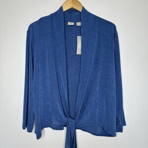 Chicos Travelers Tie Front Cardigan Size 20 Wave Blue Slinky Classic